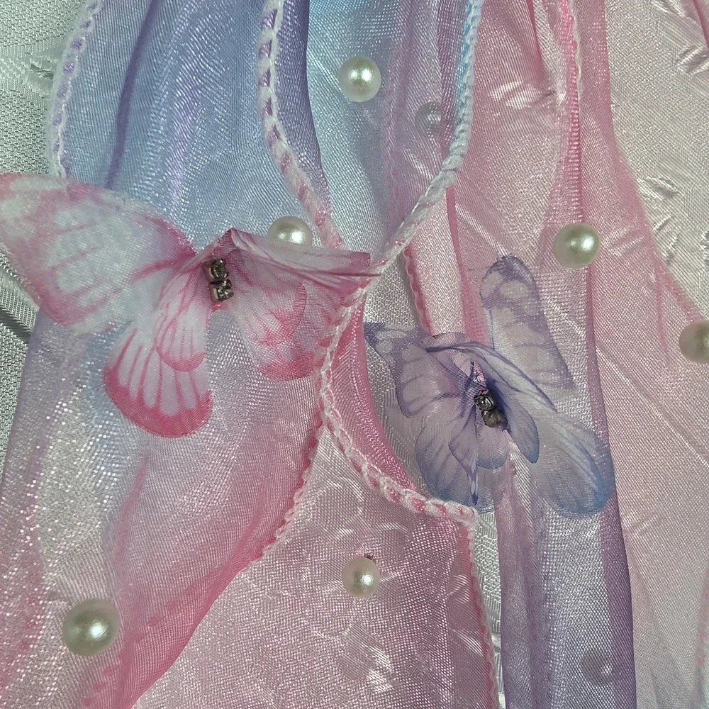 Girls Blue Sequin Tutu Ballet Dress Princess Costume with Butterfly Hair Bow